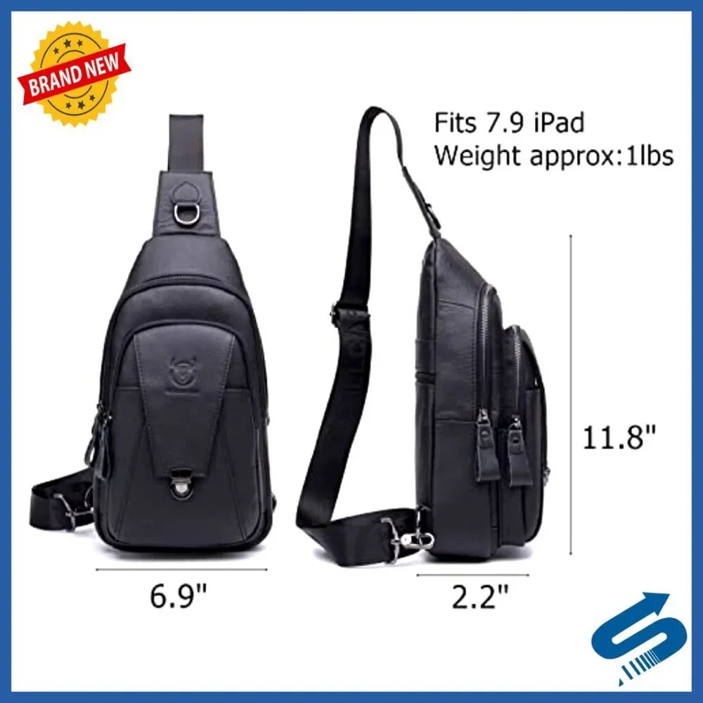 Genuine Leather Sling Bag Multi-Pocket Crossbody Chest Backpack Travel Casual